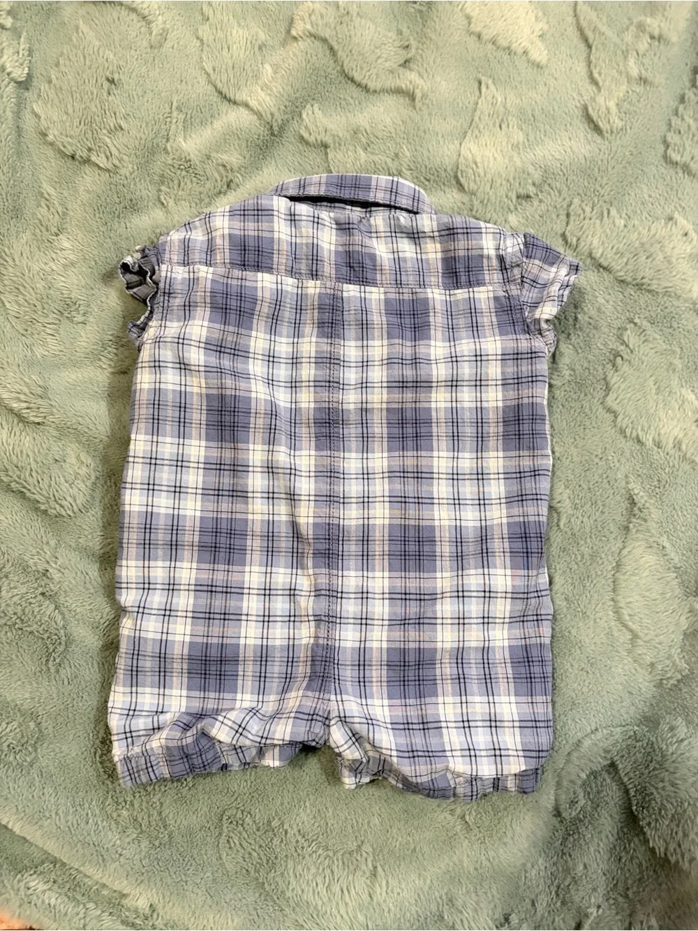GAP Light and Navy Blue Plaid Short Sleeve Romper